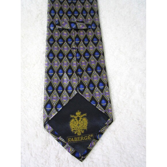 FABERGE Mens Silk Tie Blue Purple Handmade USA 072 Geometric Eggs - Picture 3 of 8